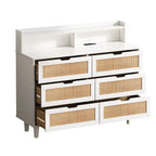 Grondin Bohemian Style 6 Rattan Drawers Sideboard Buffet Kitchen Storage Cabinet with Adjustable LED Lights and Power Outlet