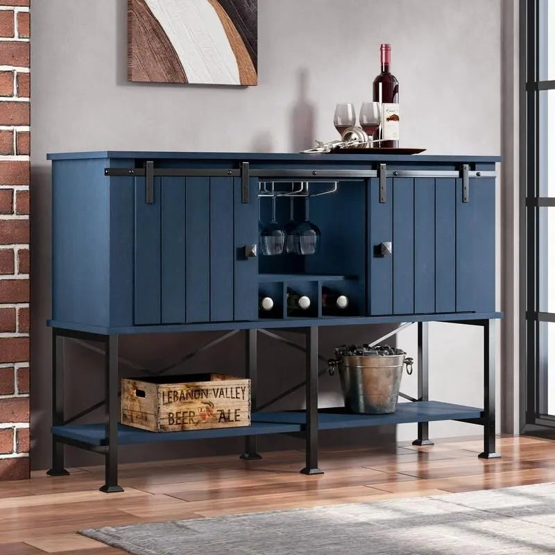 52 inch Wine Cabinet with Barn Door & Adjustable Shelves - 52  W x 38  D x 15.5  H