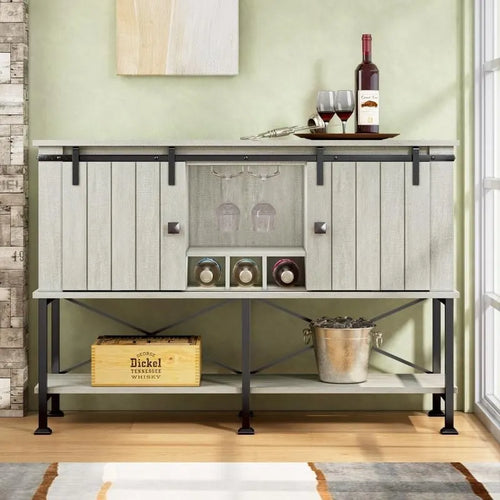 52 inch Wine Cabinet with Barn Door & Adjustable Shelves - 52  W x 38  D x 15.5  H