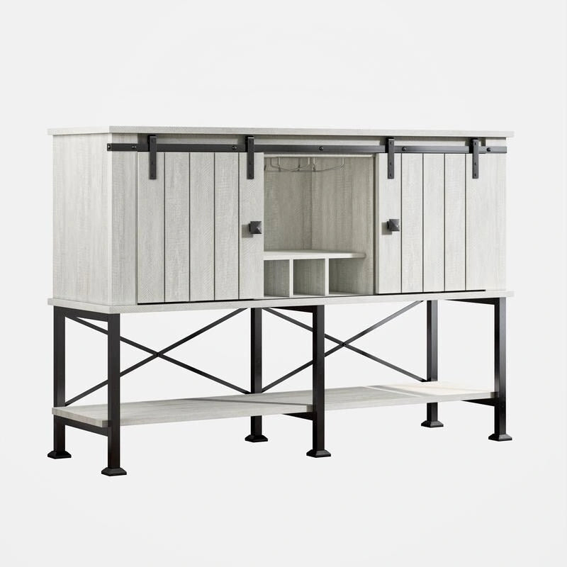 52 inch Wine Cabinet with Barn Door & Adjustable Shelves - 52  W x 38  D x 15.5  H