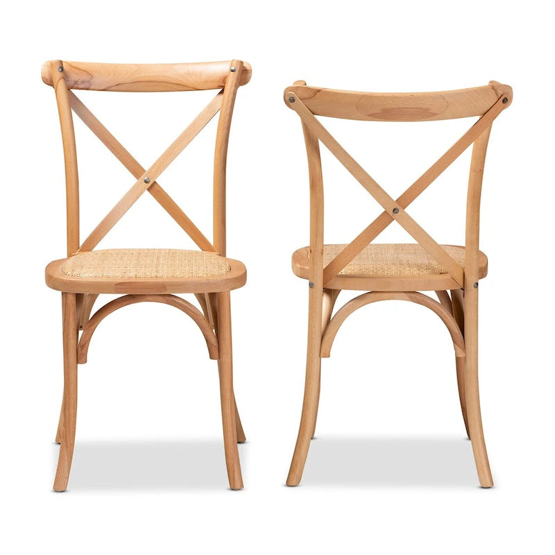 Tartan Mid-Century Woven Rattan Dining Chair Set (2PC)-Natural Brown