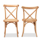 Tartan Mid-Century Woven Rattan Dining Chair Set (2PC)-Natural Brown