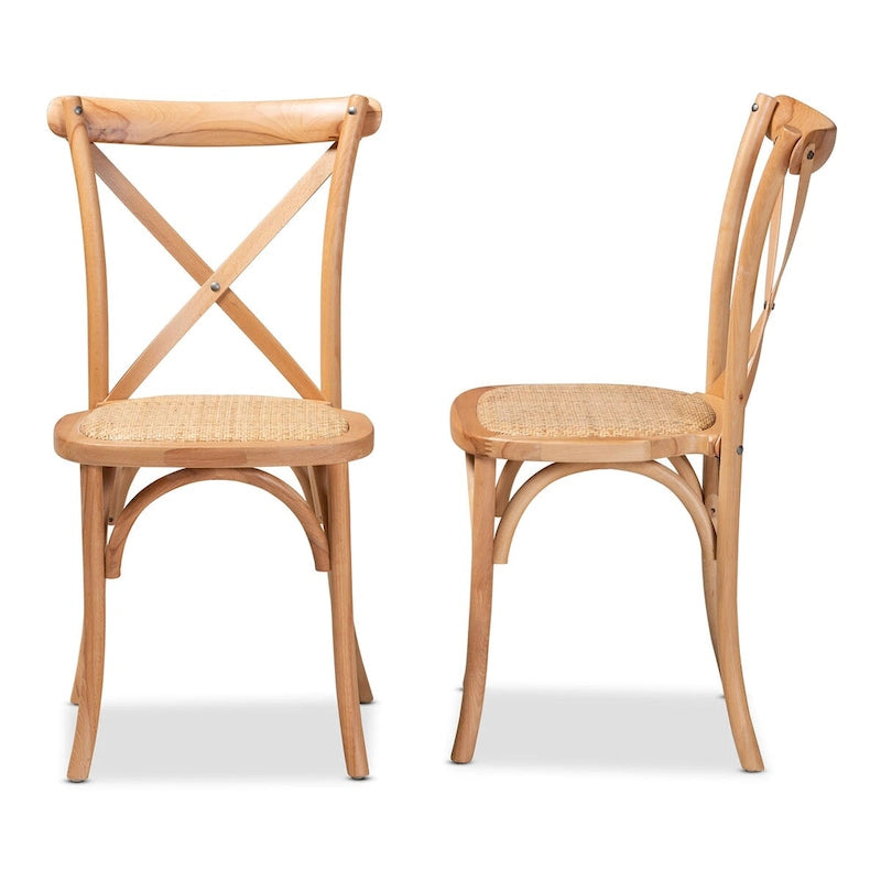 Tartan Mid-Century Woven Rattan Dining Chair Set (2PC)-Natural Brown
