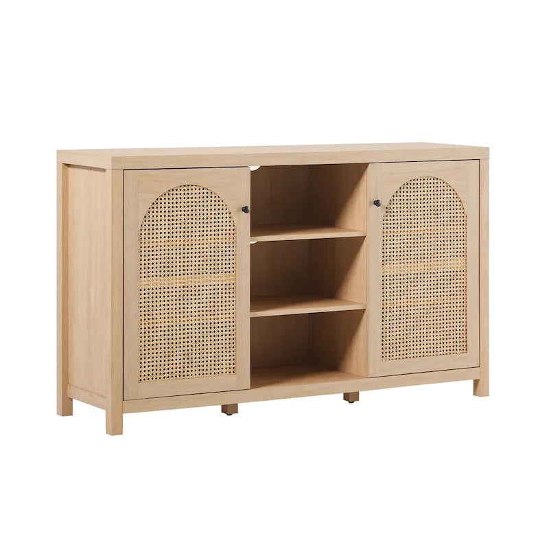 Transitional 58  2-Door Sideboard with Arched Rattan Panels for Living Room, Bedroom and Office