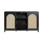 Transitional 58  2-Door Sideboard with Arched Rattan Panels for Living Room, Bedroom and Office