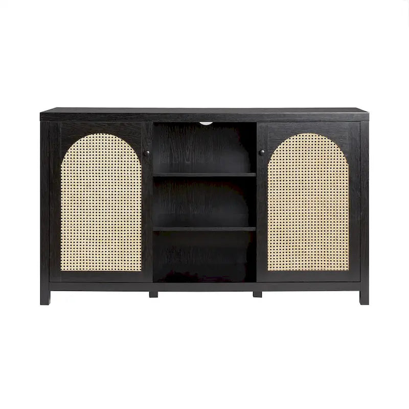 Transitional 58  2-Door Sideboard with Arched Rattan Panels for Living Room, Bedroom and Office