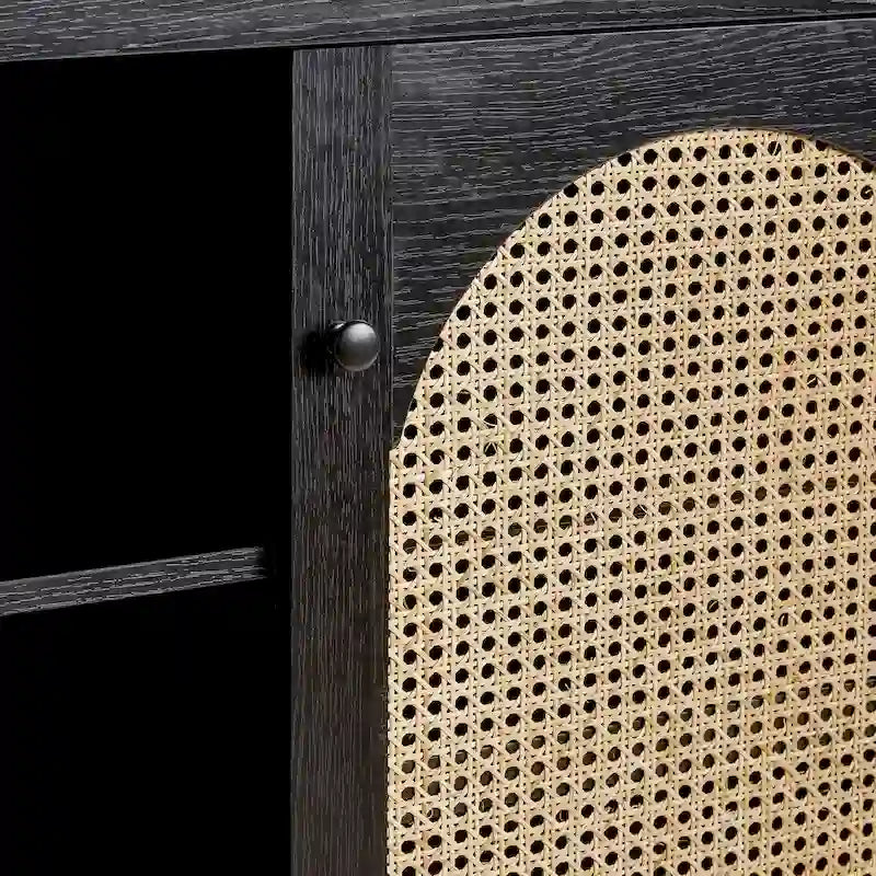 Transitional 58  2-Door Sideboard with Arched Rattan Panels for Living Room, Bedroom and Office