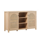 Transitional 58  2-Door Sideboard with Arched Rattan Panels for Living Room, Bedroom and Office