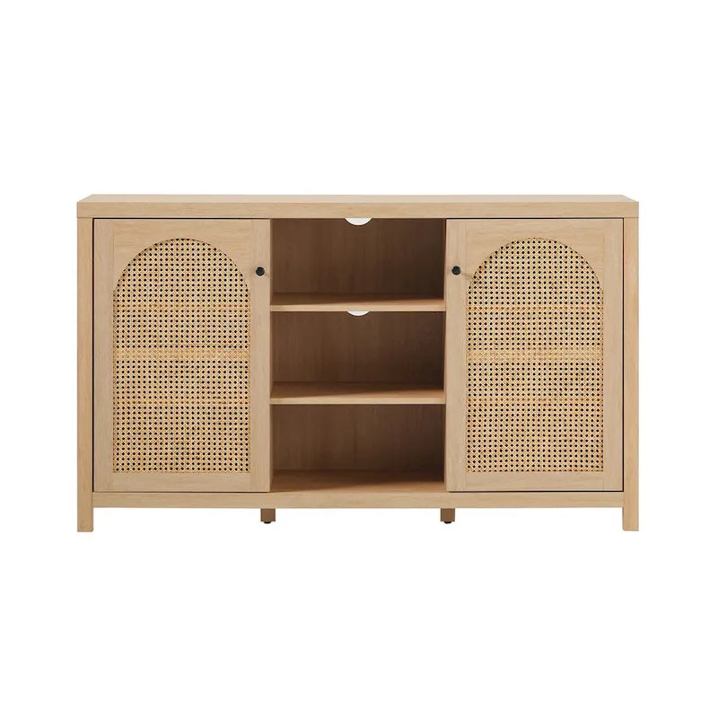 Transitional 58  2-Door Sideboard with Arched Rattan Panels for Living Room, Bedroom and Office