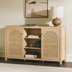 Transitional 58  2-Door Sideboard with Arched Rattan Panels for Living Room, Bedroom and Office