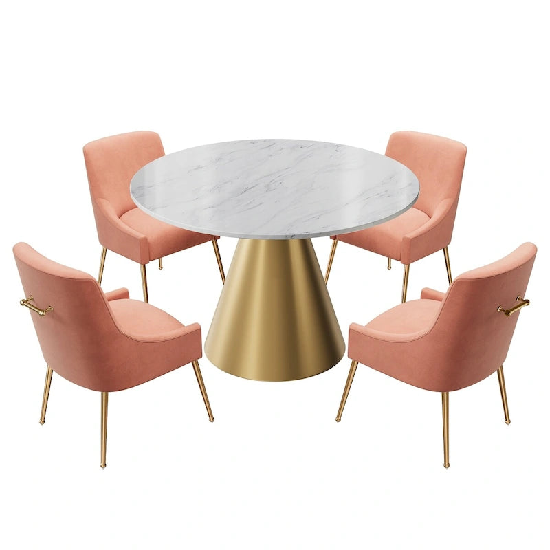 48  Marble Top Metal Dining Table with Velvet Dining Chair Set