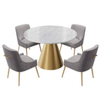 48  Marble Top Metal Dining Table with Velvet Dining Chair Set