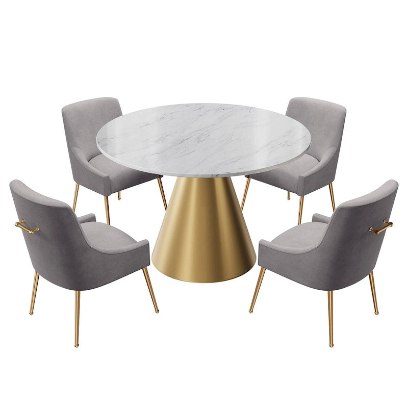48  Marble Top Metal Dining Table with Velvet Dining Chair Set