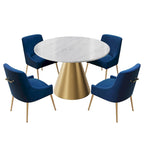 48  Marble Top Metal Dining Table with Velvet Dining Chair Set