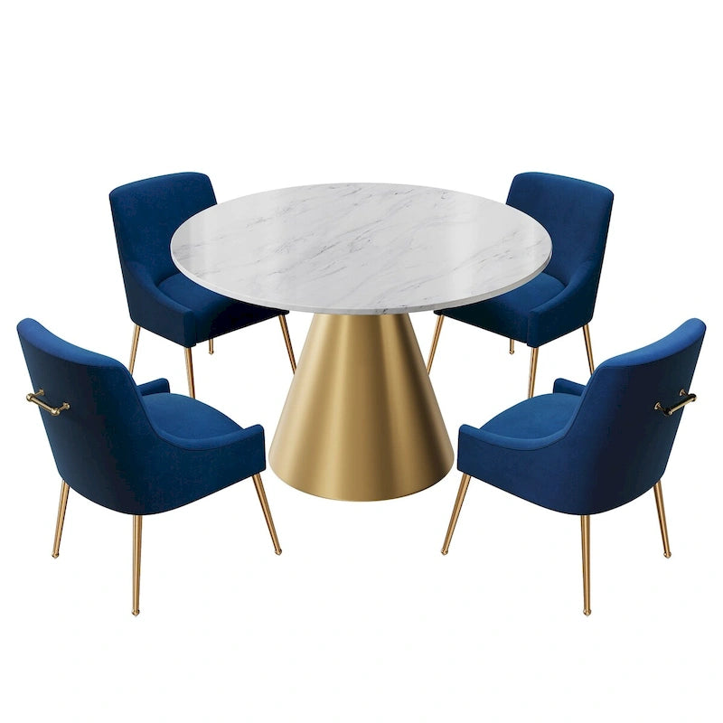 48  Marble Top Metal Dining Table with Velvet Dining Chair Set