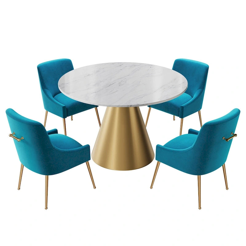 48  Marble Top Metal Dining Table with Velvet Dining Chair Set