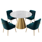 48  Marble Top Metal Dining Table with Velvet Dining Chair Set