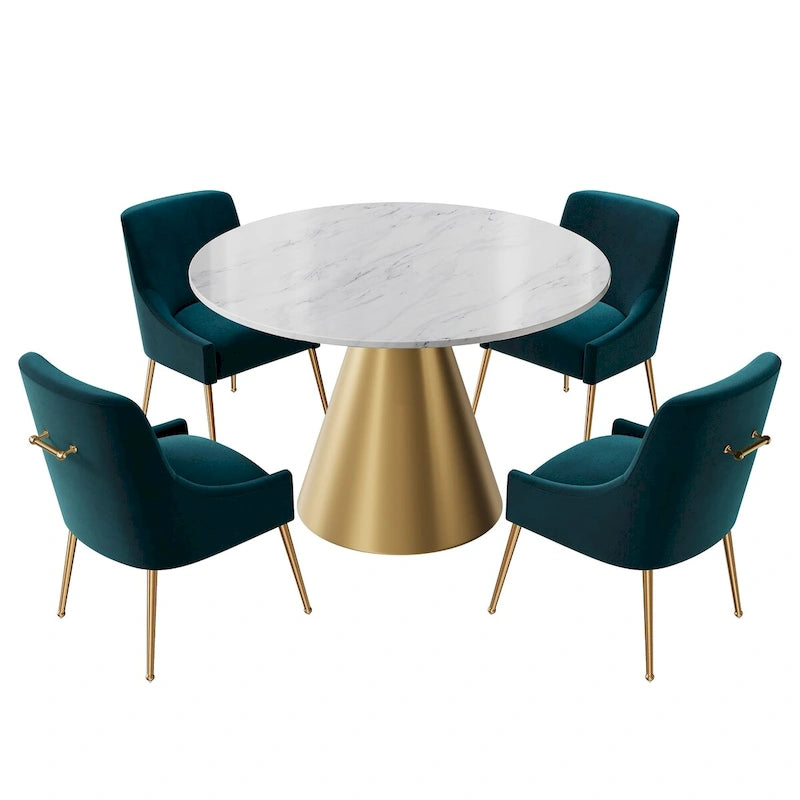 48  Marble Top Metal Dining Table with Velvet Dining Chair Set
