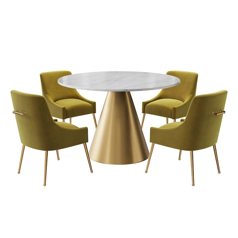 48  Marble Top Metal Dining Table with Velvet Dining Chair Set