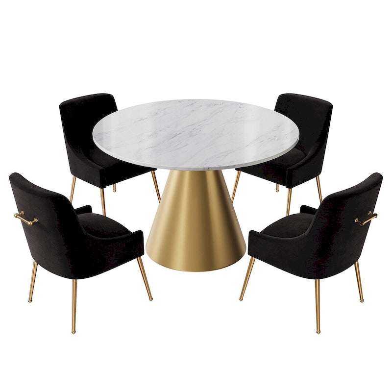 48  Marble Top Metal Dining Table with Velvet Dining Chair Set
