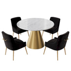 48  Marble Top Metal Dining Table with Velvet Dining Chair Set