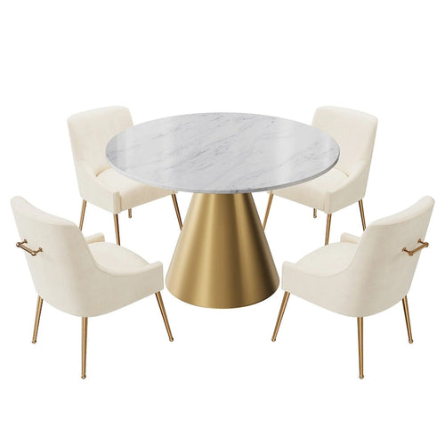 48  Marble Top Metal Dining Table with Velvet Dining Chair Set