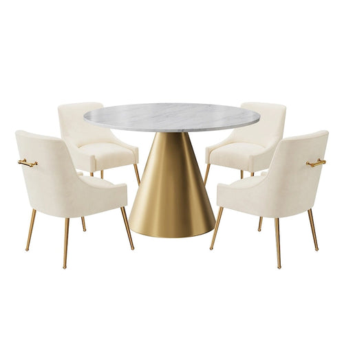 48  Marble Top Metal Dining Table with Velvet Dining Chair Set