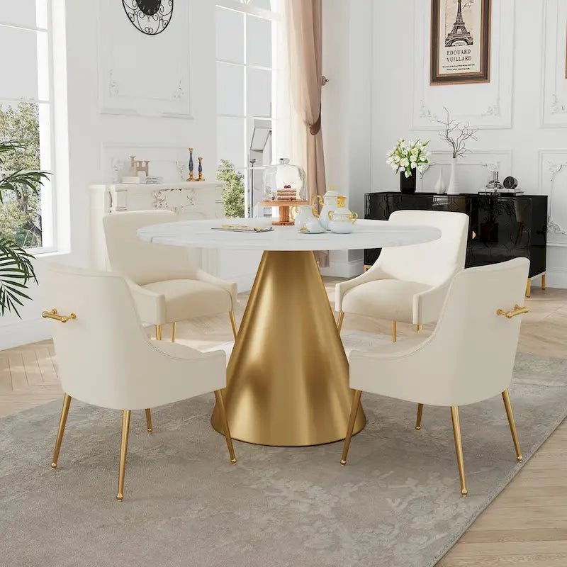48  Marble Top Metal Dining Table with Velvet Dining Chair Set