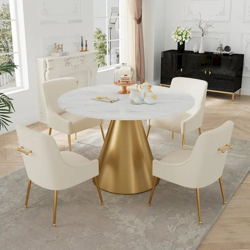 48  Marble Top Metal Dining Table with Velvet Dining Chair Set