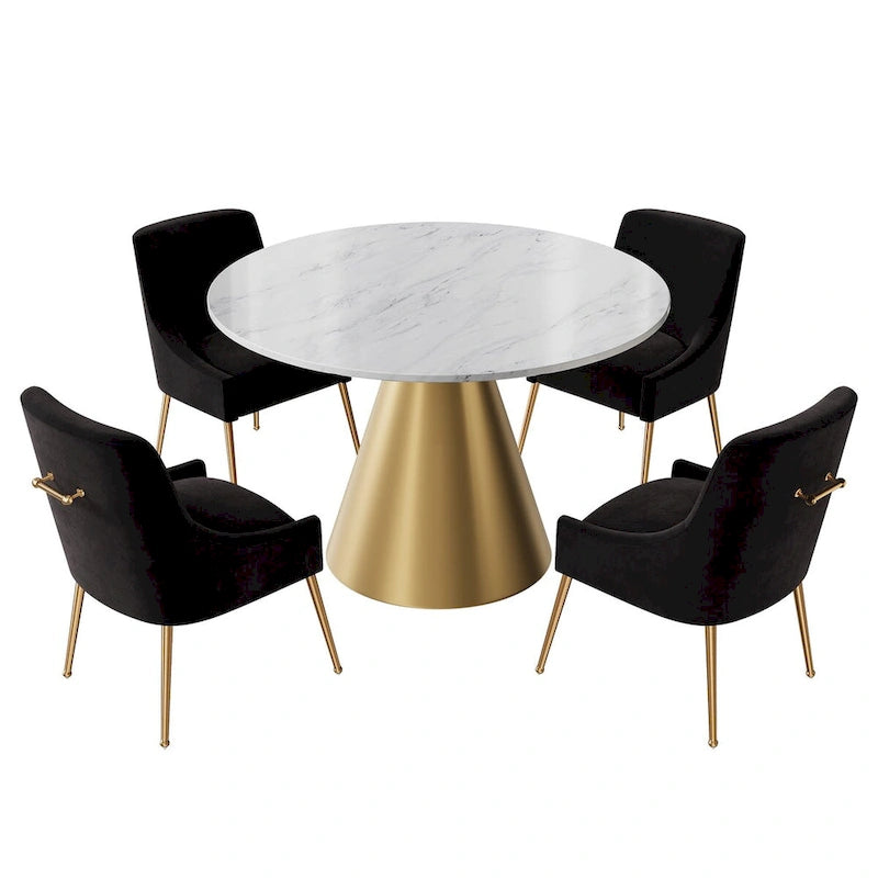 48  Marble Top Metal Dining Table with Velvet Dining Chair Set