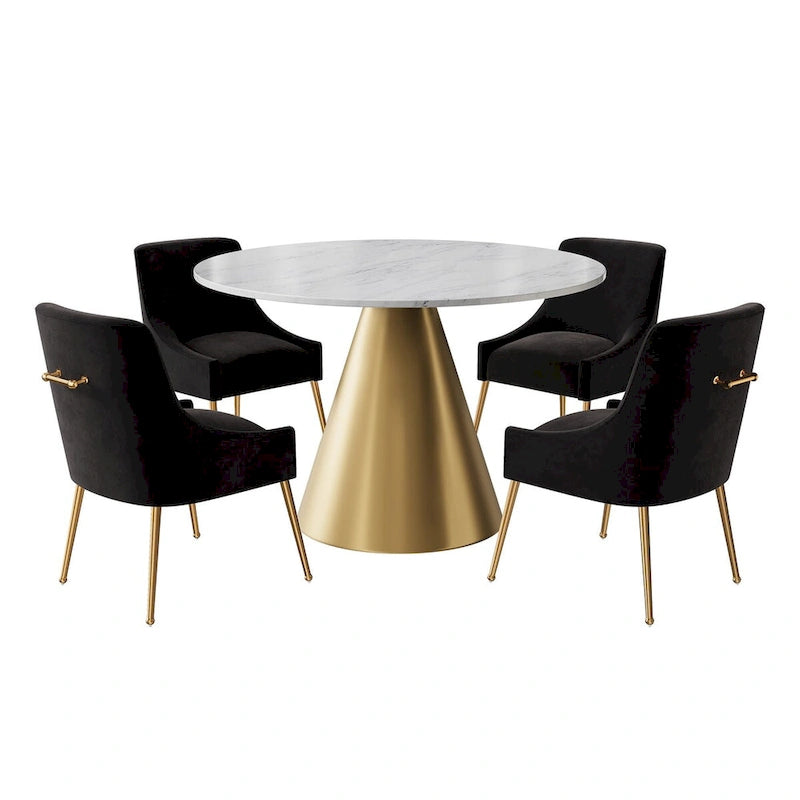 48  Marble Top Metal Dining Table with Velvet Dining Chair Set