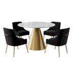 48  Marble Top Metal Dining Table with Velvet Dining Chair Set