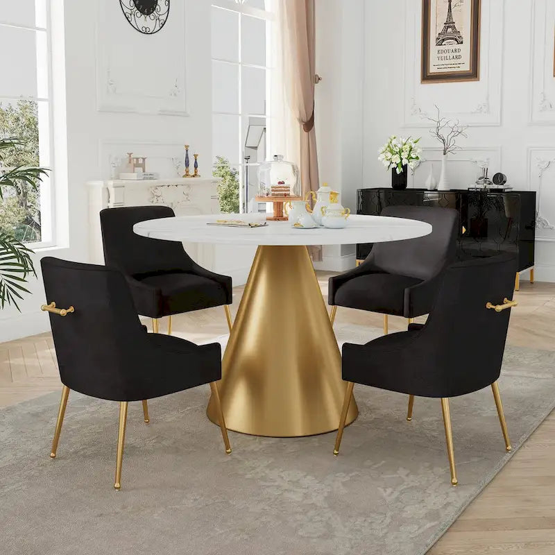 48  Marble Top Metal Dining Table with Velvet Dining Chair Set