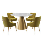 48  Marble Top Metal Dining Table with Velvet Dining Chair Set