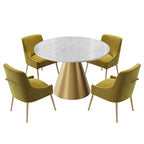48  Marble Top Metal Dining Table with Velvet Dining Chair Set