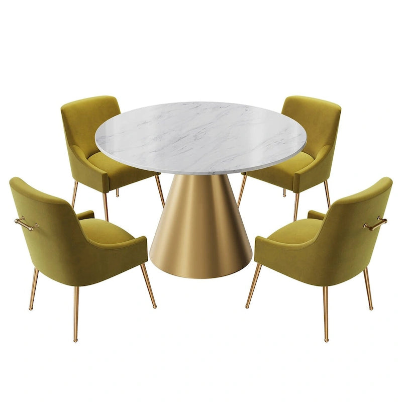 48  Marble Top Metal Dining Table with Velvet Dining Chair Set