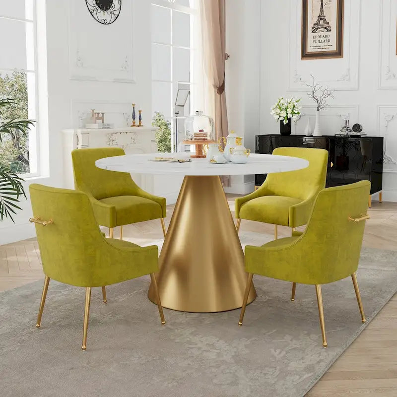 48  Marble Top Metal Dining Table with Velvet Dining Chair Set