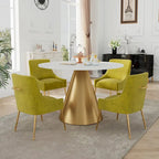48  Marble Top Metal Dining Table with Velvet Dining Chair Set