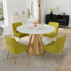 48  Marble Top Metal Dining Table with Velvet Dining Chair Set