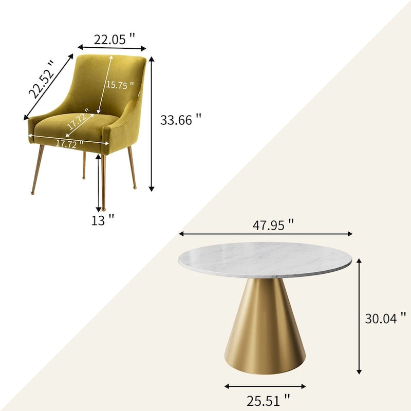 48  Marble Top Metal Dining Table with Velvet Dining Chair Set