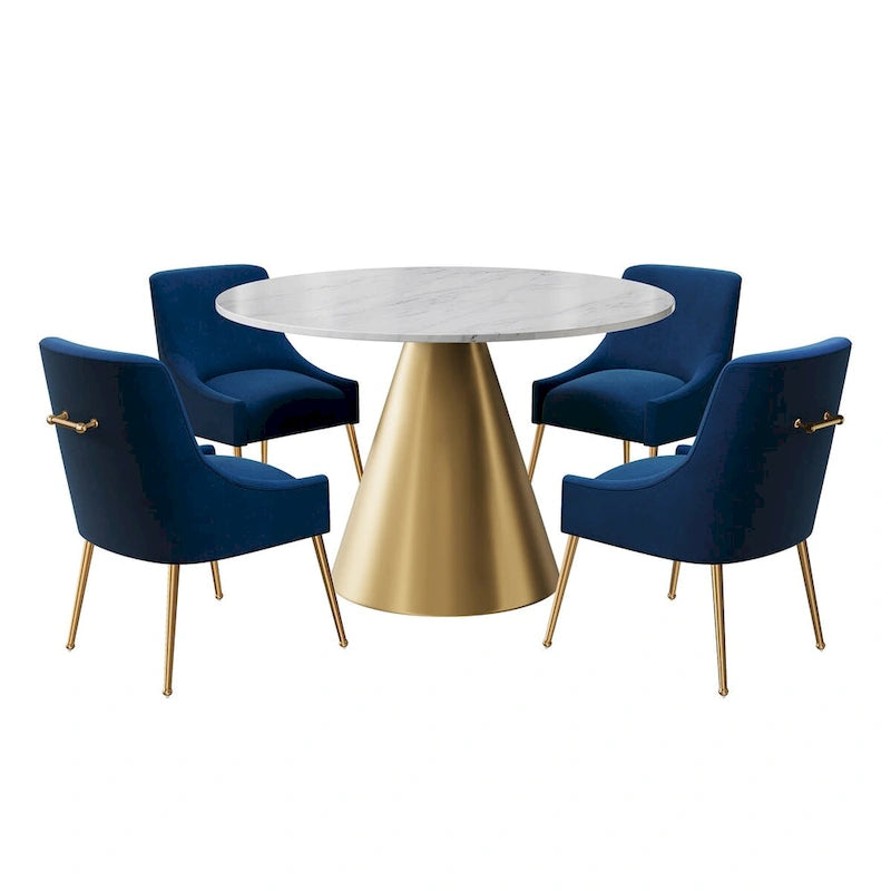 48  Marble Top Metal Dining Table with Velvet Dining Chair Set