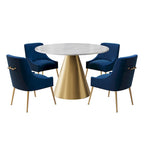 48  Marble Top Metal Dining Table with Velvet Dining Chair Set
