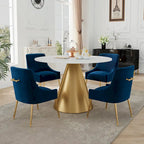 48  Marble Top Metal Dining Table with Velvet Dining Chair Set