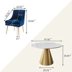 48  Marble Top Metal Dining Table with Velvet Dining Chair Set