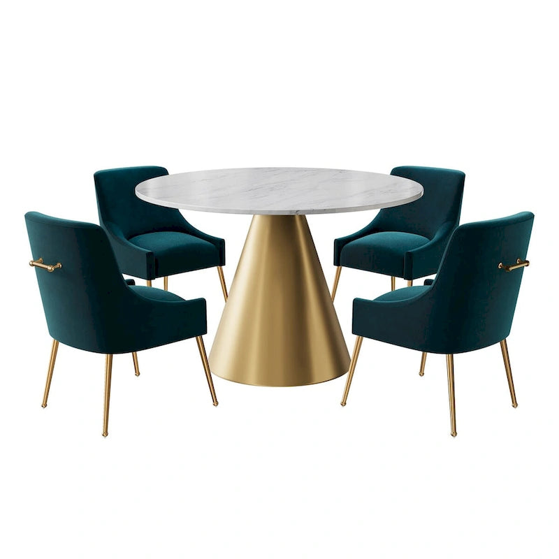 48  Marble Top Metal Dining Table with Velvet Dining Chair Set