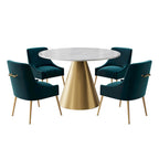 48  Marble Top Metal Dining Table with Velvet Dining Chair Set