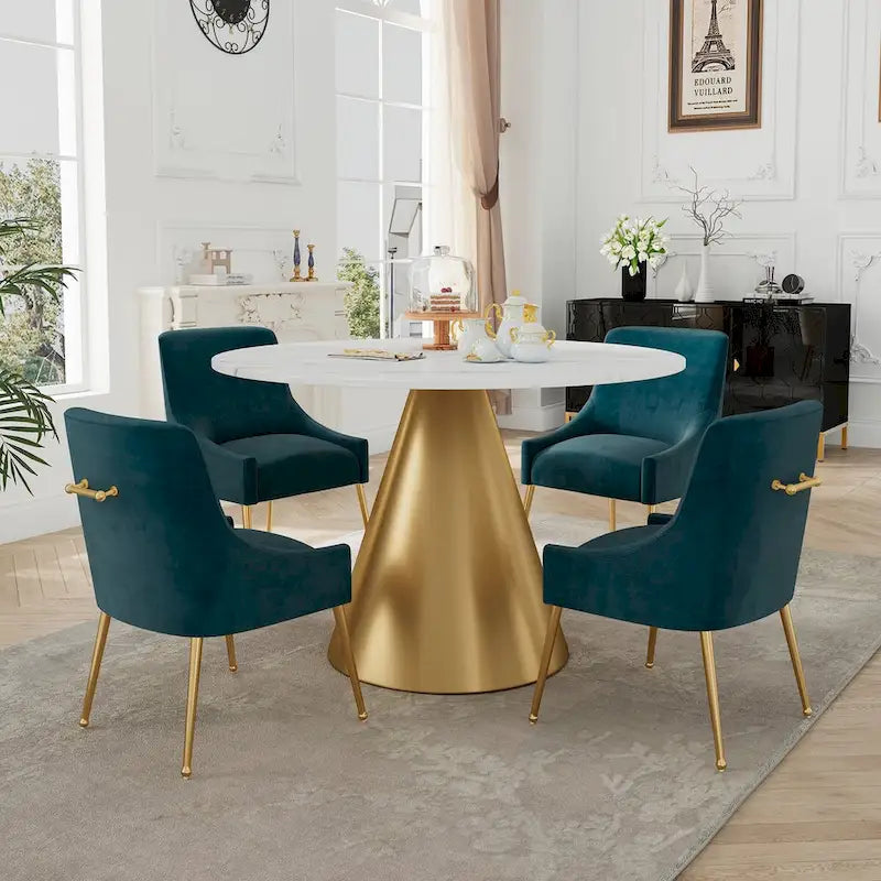 48  Marble Top Metal Dining Table with Velvet Dining Chair Set
