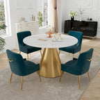 48  Marble Top Metal Dining Table with Velvet Dining Chair Set