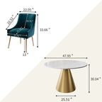 48  Marble Top Metal Dining Table with Velvet Dining Chair Set