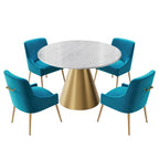 48  Marble Top Metal Dining Table with Velvet Dining Chair Set